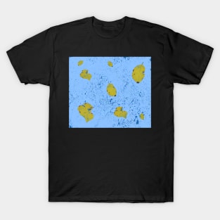 Yellow leaf on blue bg T-Shirt